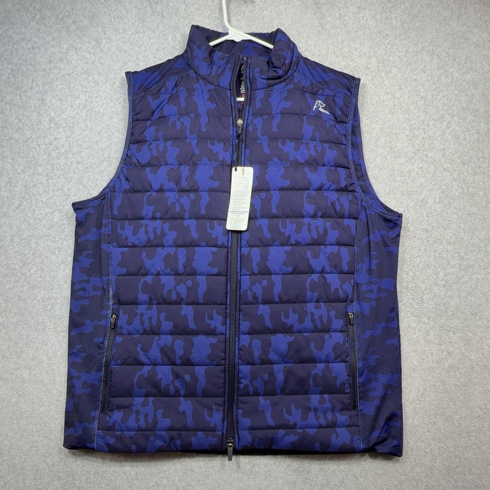 Rhoback Performance Vest Mens XL Blue Camo Quilted Puffer Zip Golf The Major